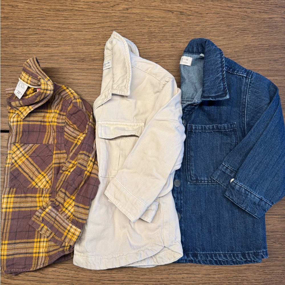 Zara Kids Jacket Trio - Plaid, Cream, and Denim